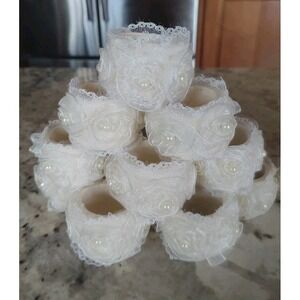 Vintage Handmade Napkin Rings Set of 20 Lace Rose Pearl Chiffon 80's-90's